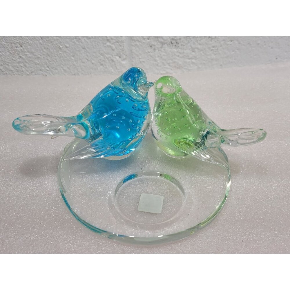 Partylite Bird Tealight Holder Glass Bullicante Bubbles Blue Green Clear Tulip